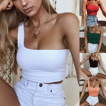 Sexy One-shoulder Solid Color Slim Fit Crop Top 
