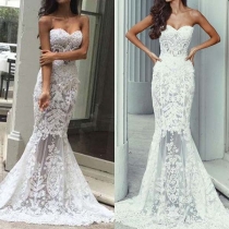 Sexy Strapless High Waist Floor-length Lace Party Dress