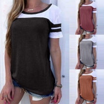 Fashion Contrast Color Short Sleeve Round Neck T-shirt 