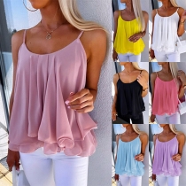 Sexy Backless V-neck Solid Color Chiffon Cami Top