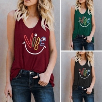 Cute Style Letters Printed Casual Tank Top 