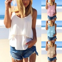 Sexy Backless Solid Color Chiffon Cami Top 