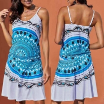 Sexy Backless Sling Printed Dress