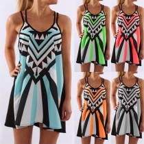 Sexy Backless V-neck Printed Sling Dress