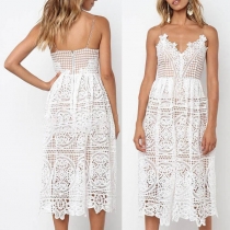 Sexy Backless V-neck High Waist Sling Lace Dress