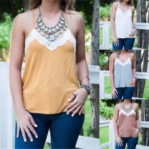 Sexy Backless V-neck Lace Spliced Cami Top 