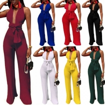 Sexy Backless Deep V-neck High Waist Jumpsuit 