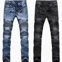 Fashion Solid Color High Waist Slim Fit Side Pockets Men's Jeans