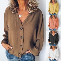Fashion Solid Color Single-breasted Long Sleeve Chiffon Shirt