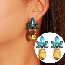 Fashion Colored Rhinestone Pineapple Shaped Earrings 