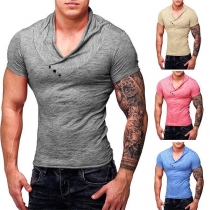 Casual Style Short Sleeve V-neck Men's T-shirt 