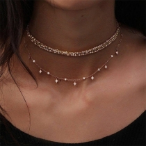 Fashion Rhinestone Star Pendant Multi-layer Choker Necklace 