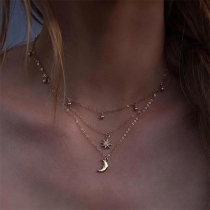 Fashion Rhinestone Inlaid Star & Crescent Pendant Necklace