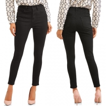Casual Style Button Front High Waist Slim-leg Pants