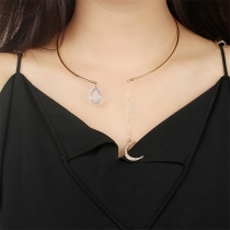 Fashion Gold-tone Crescent/Water Drop Pendant Open Chocker