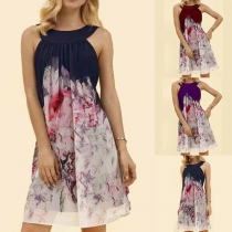 Fashion Sleeveless Round Neck Loose Printed Dress