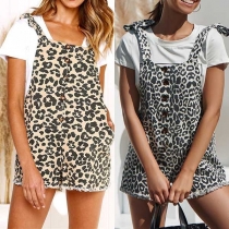 Fashion High Waist Leopard Printed Romper Overalls 