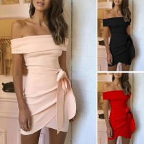 Sexy Off-shoulder Boat Neck Irregular Hem Slim Fit Dress