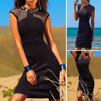 Trendy Style Round Neck Mesh Spliced Sleeveless Slim Fit Dress
