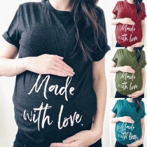 Fashion Letters Printed Short Sleeve Maternity T-shirt