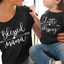 Fashion Letters Printed Short Sleeve Parent-child T-shirt 