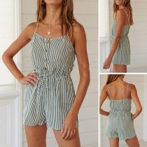 Sexy Backless Front-button Sling Striped Romper 