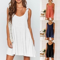 Fashion Solid Color Sleeveless Round Neck Loose Dress