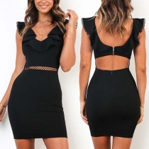 Sexy Backless Ruffle V-neck High Waist Slim Fit Dress