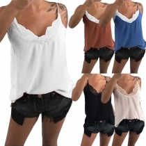 Sexy Backless V-neck Lace Spliced Cami Top 