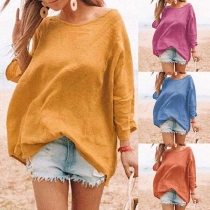 Fashion Solid Color Long Sleeve Round Neck Loose T-shirt