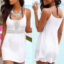 Sexy Backless High Waist Lace Spliced Sling Dress