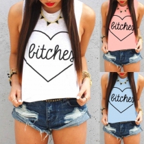 Fashion Letters Printed Sleeveless Round Neck T-shirt 