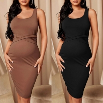 Simple Style Sleeveless U-neck Solid Color Maternity Dress