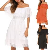 Sexy Off-shoulder Boat Neck Lace Spliced Dress