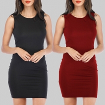 Sexy Backless Sleeveless Round Neck Slim Fit Dress