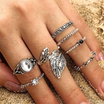 Retro Style Leaf-shaped Alloy Ring Set 7 pcs/Set 