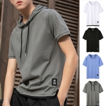 Fashion Contrast Color Short Sleeve Hooded Men's T-shirt