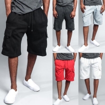 Fashion Solid Color Side-pocket Men's Knee-length Shorts 
