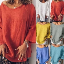 Fashion Solid Color Long Sleeve Round Neck Loose T-shirt 