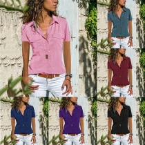 Fashion Solid Color Short Sleeve POLO Collar Shirt 