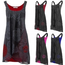 Fashion Sleeveless Round Neck Irregular Hem Printed Dress