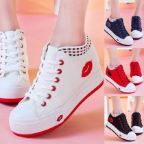 Fashion Contrast Color Flat Heel Lace-up High-top Canvas Shoes