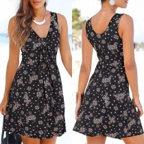 Fashion Sleeveless Round Neck Printed Dress