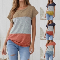 Fashion Contrast Color Short Sleeve Round Neck T-shirt
