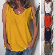 Simple Style Solid Color Round Neck Tank Top 