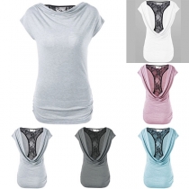 Sexy Lace Spliced Backless Slim Fit T-shirt