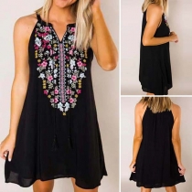 Fashion Printed Spliced Loose Sling Dress