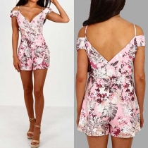 Sexy Backless V-neck High Waist Printed Sling Romper 