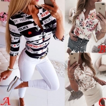 Fashion Half Sleeve V-neck Printed Blouse