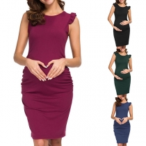 Fashion Sleeveless Round Neck Maternity Dress